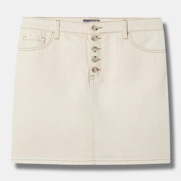 Torrid 20 mini skirt tan nude a-line short jean denim button fly plus size new - Picture 12 of 12